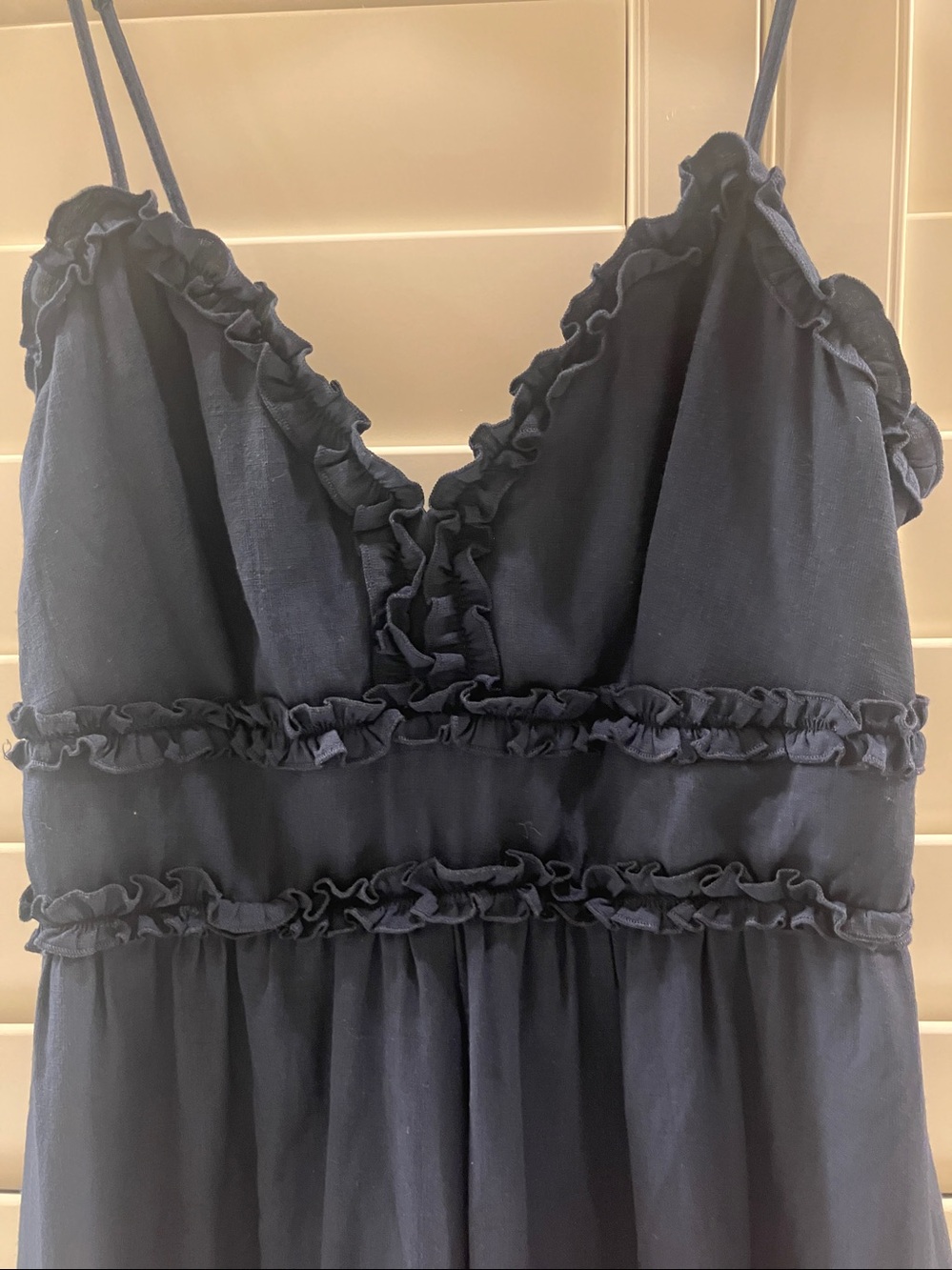 Navy Ruffle Trim Romper - Picture 2 of 6
